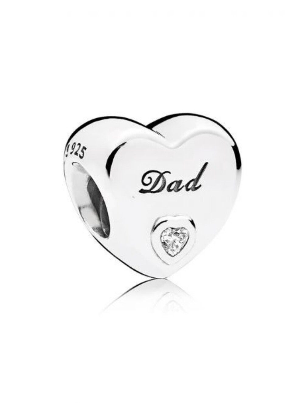 Pandora Silver Heart 'Dad' Charm with Clear Stone